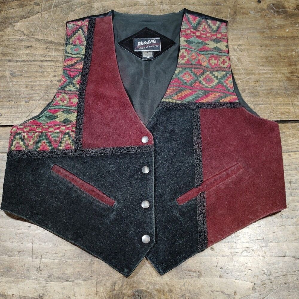 Katch Me Vest Women's XL Retro Cowgirl Vintage Western Suede Leather Patchwork